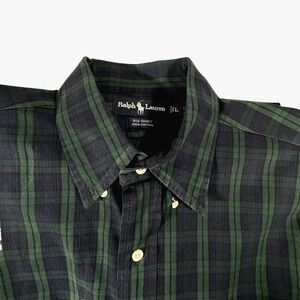 Ralph Lauren Shirt Men' Large Blue Green Plaid Oxford Chest Pocket Pony READ‎
